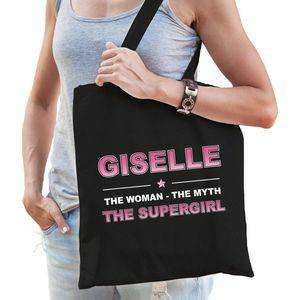 Boodschappentassen Naam cadeau Giselle The woman, The myth the supergirl katoenen tas Boodschappentas verjaardag/ moeder/ collega/ vriendin