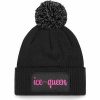 Mutsen Bellatio Decorations Wintersport muts met pompom Ice Queen zwart glitter uni Apres ski