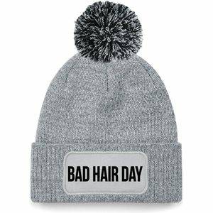 Bellatio Decorations Bad hair day muts met pompon uni one size Grijs wintermuts Mutsen