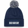 Bellatio Decorations Bad hair day muts met pompon uni one size Navy wintermuts Mutsen