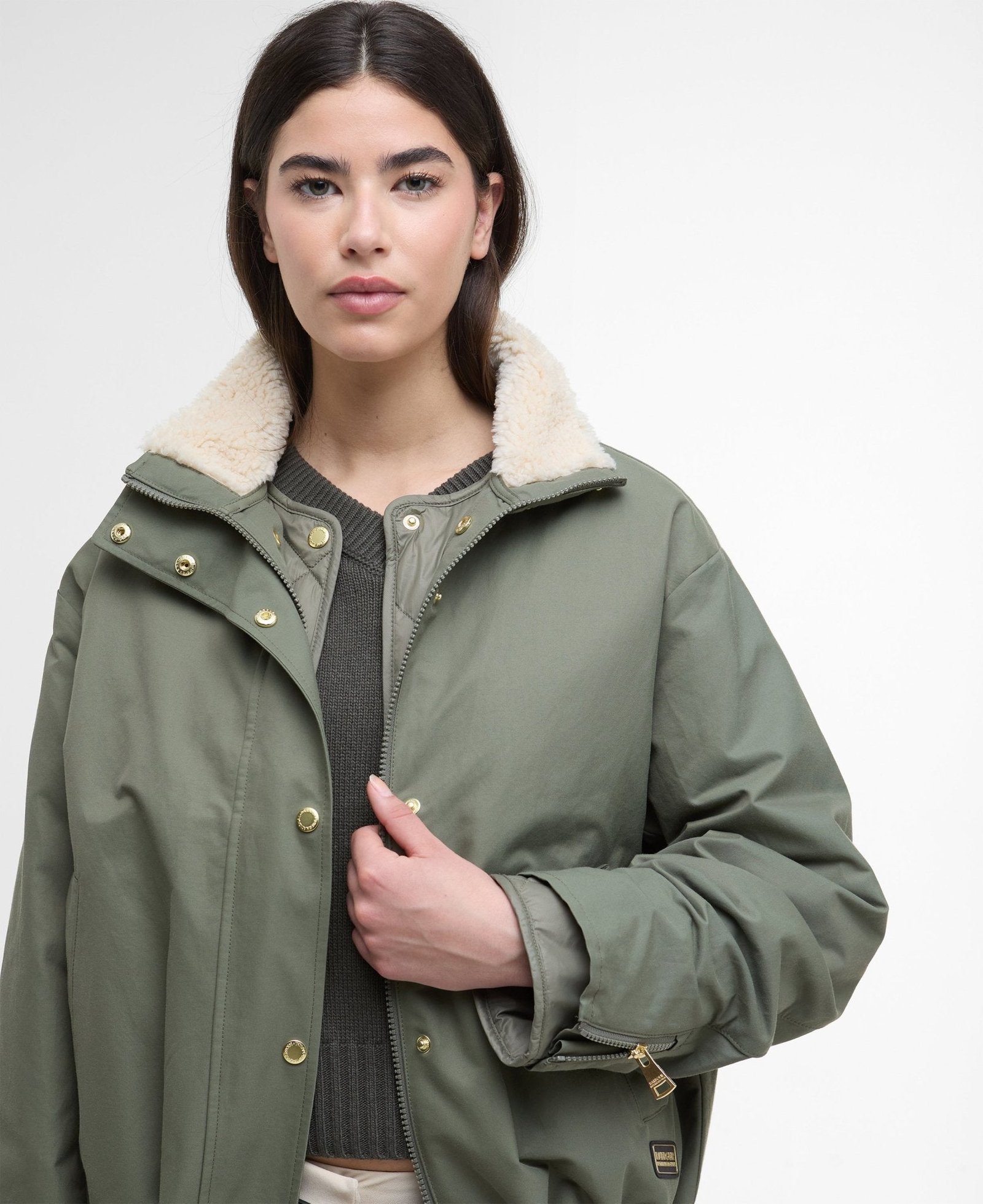 Barbour International Luanda 3 In 1 Showerproof Jacket Khaki - Image 4