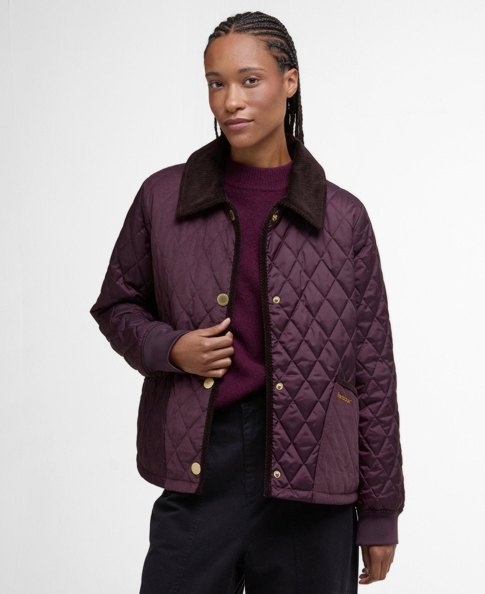 Barbour Marla Quilted Jacket Black Cherry/Dark Brown/Muted Tartan - Image 2