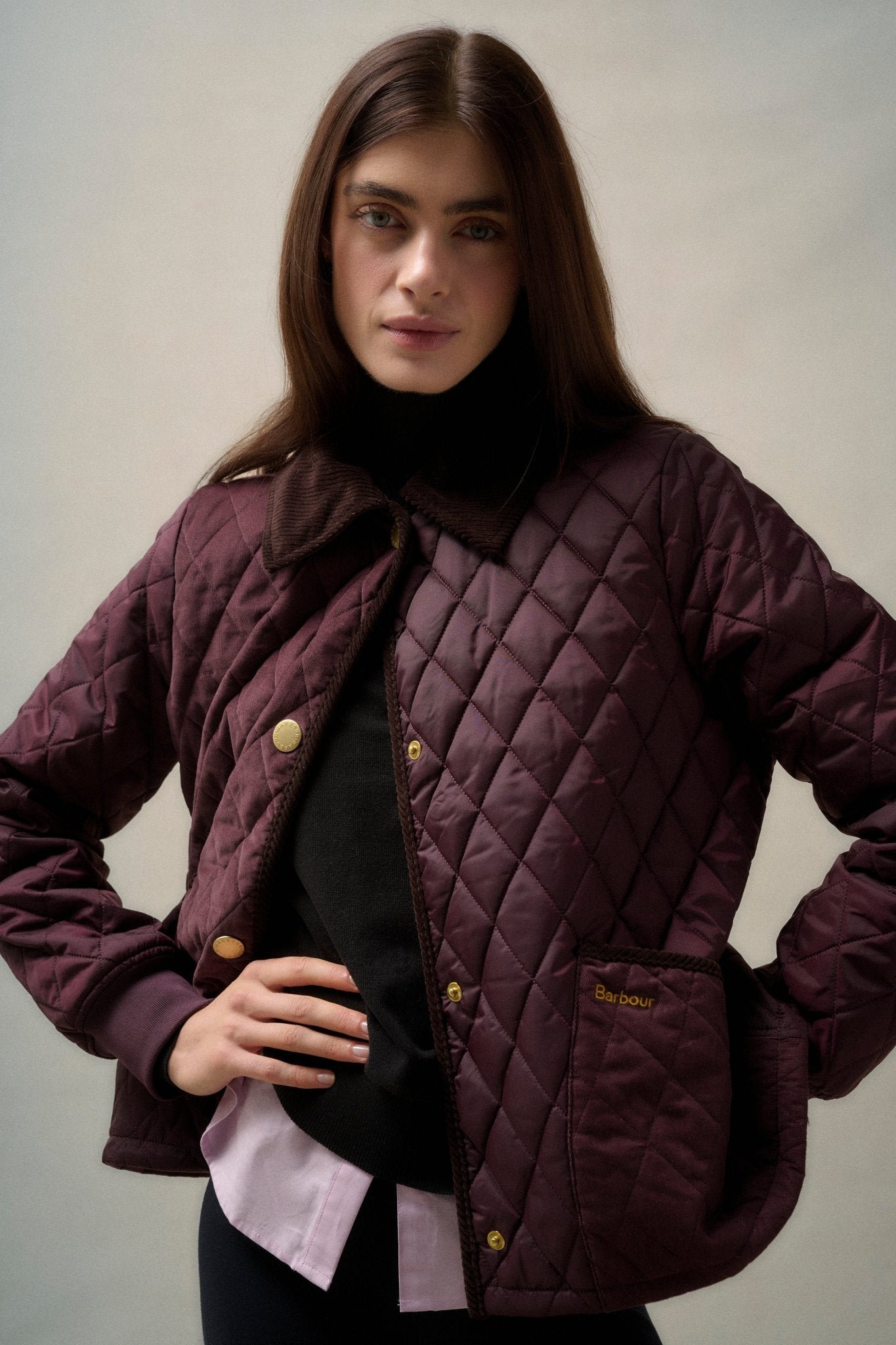Barbour Marla Quilted Jacket Black Cherry/Dark Brown/Muted Tartan - Image 4